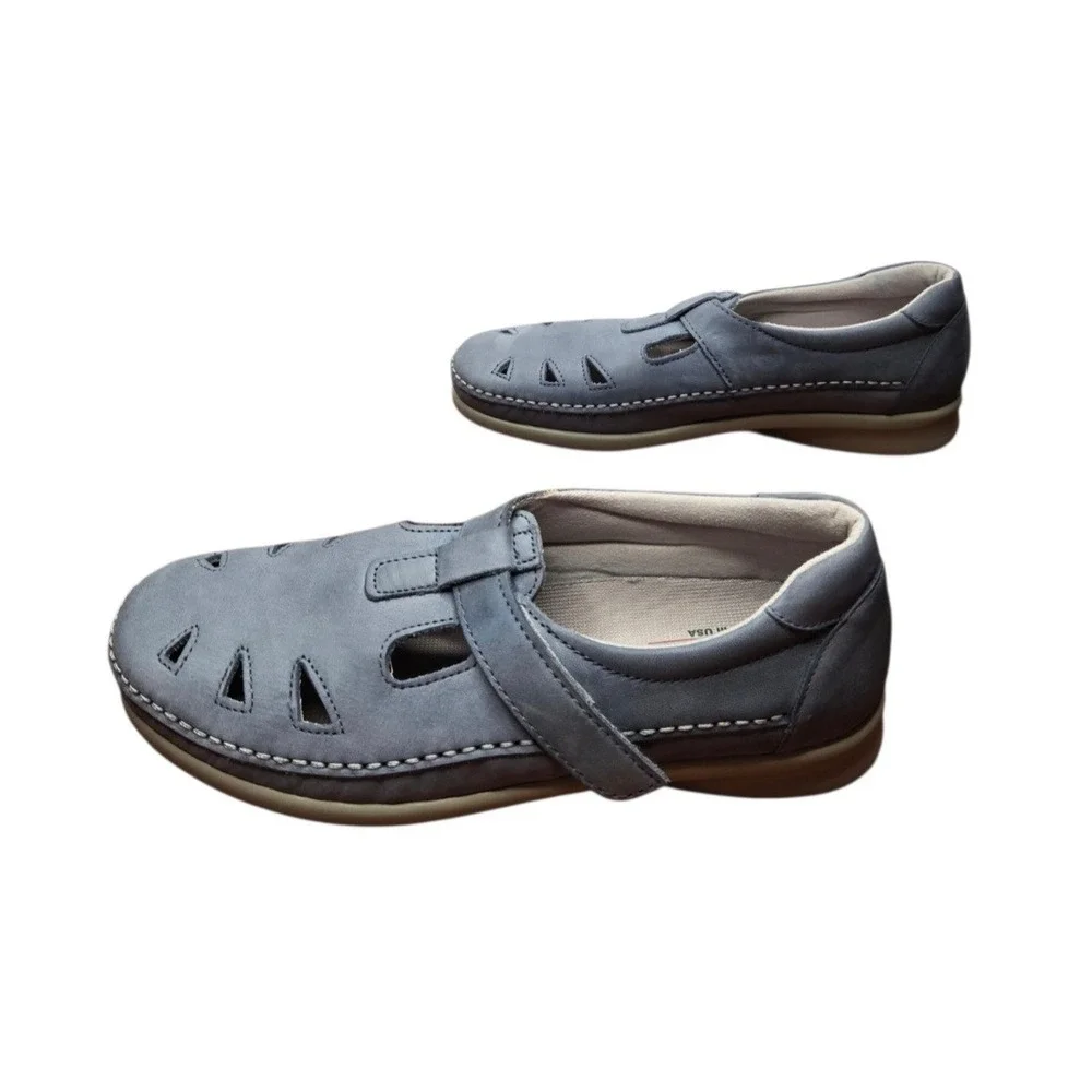 SAS Roamer Denim Leather T Strap Comfort Walking Shoes 8.5M Mary Jane Casual USA